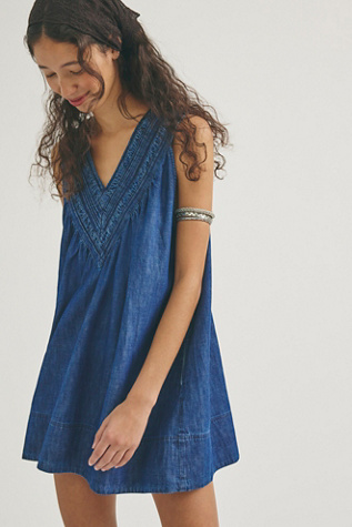sachin and babi light blue dress Kitri Harlow Floral-embroidered Denim Mini Dress KITRI