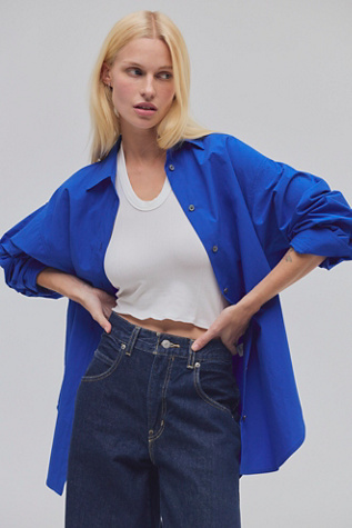 AGOLDE Sona Oversized Button Down Shirt at Free People in Blue, Size: S