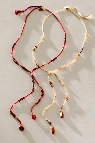 Muse Semi-Precious Beaded Lariat Necklace at Free People in Neutral