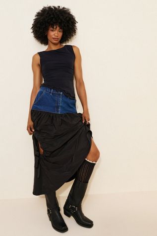 Esthe Denim And Taffeta Volume Cut-Out Skirt