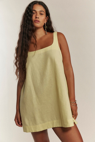 Breezy Linen Mini Dress by free-est at Free People in Chardonnay, Size: XS