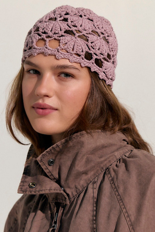Cora Crochet Knit Skull Cap at Free People in Winter Tulip