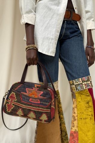 Vintage 1990's Leather Woven Rug Bag Selected By Afterlife Boutique