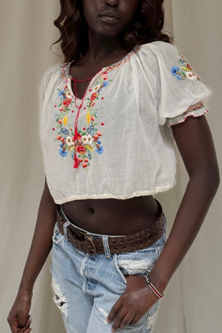 Vintage 1940's Embroidered Peasant Folk Blouse Selected By Afterlife Boutique