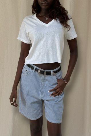 Vintage Thin Blank White V Neck Cropped T-Shirt Selected By Afterlife Boutique