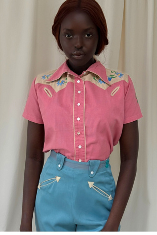 Vintage 1940's Embroidered Cotton Western Shirt Selected By