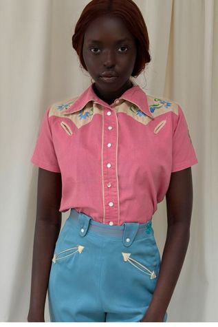 Vintage 1940's Embroidered Cotton Western Shirt Selected  By Afterlife Boutique