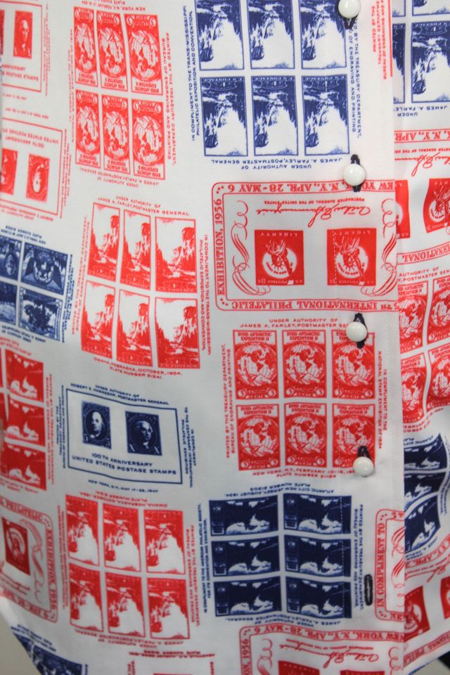 Handmade Vintage Americana US Stamps Button Down Blouse Selected By Moons + Junes Vintage #1