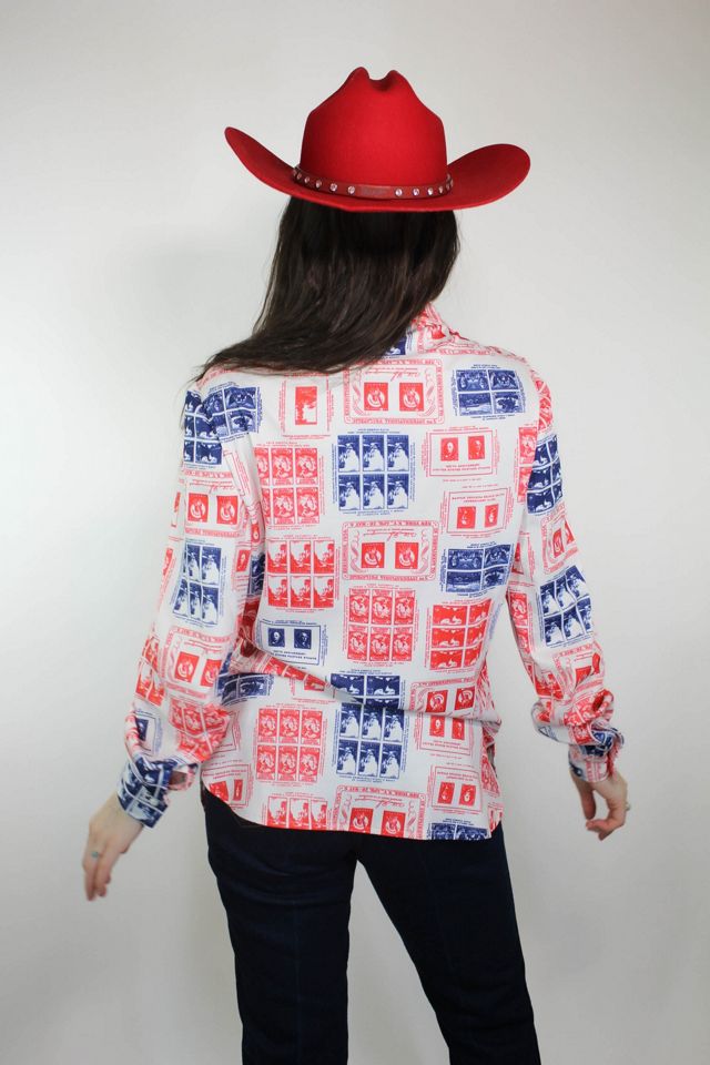 Handmade Vintage Americana US Stamps Button Down Blouse Selected By Moons + Junes Vintage #2