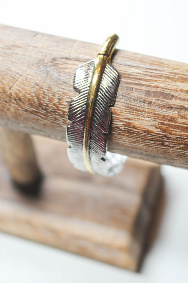 Vintage Two-Tone Stainless Steel Feather Cuff Bracelet Selected By Moons + Junes Vintage #2
