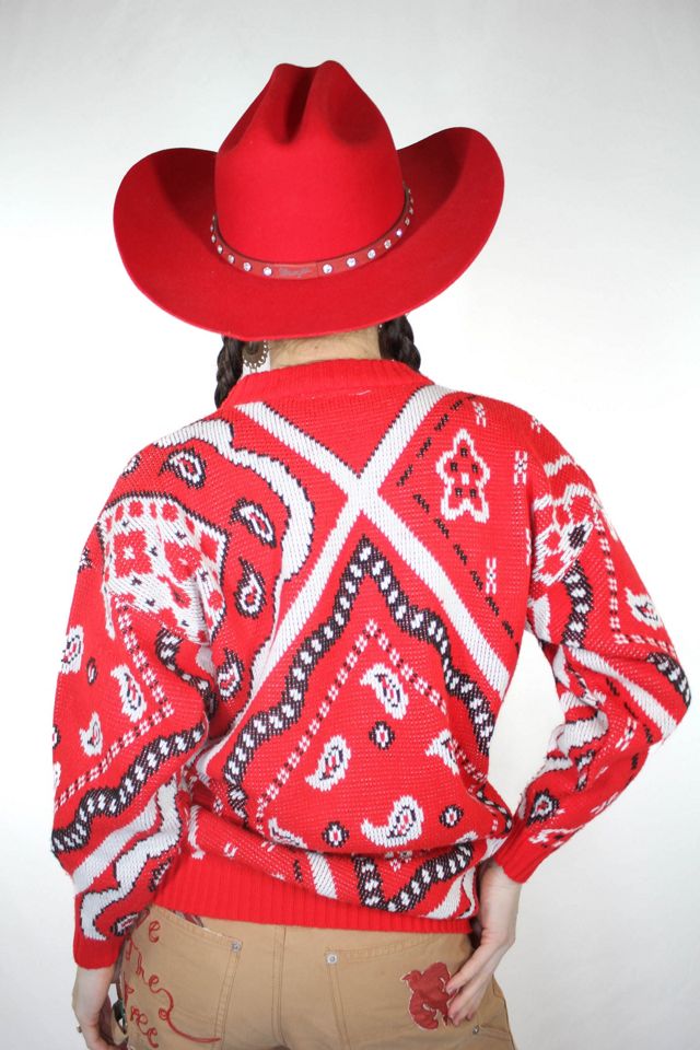 1980s Vintage Western Red Bandana Print Sweater Selected By Moons + Junes Vintage #2