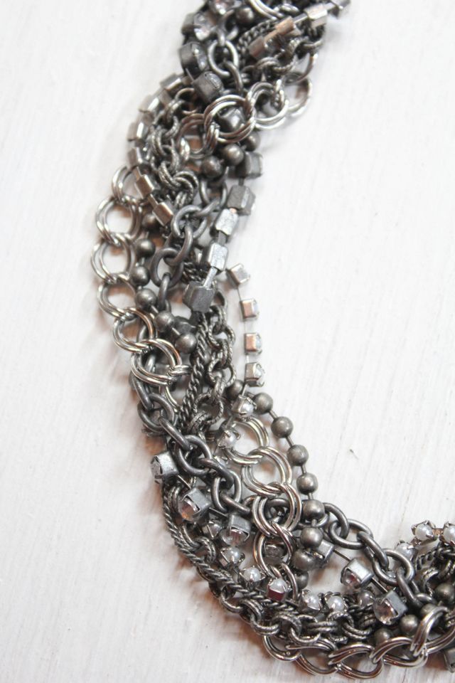 Vintage Silver Byzantine Twisted Chain Link Rhinestone Necklace Selected By Moons + Junes Vintage #1