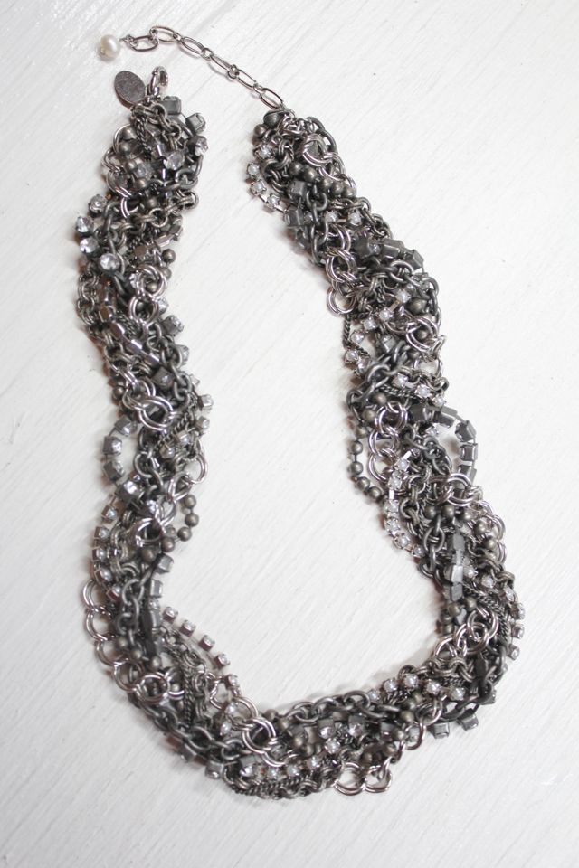 Vintage Silver Byzantine Twisted Chain Link Rhinestone Necklace Selected By Moons + Junes Vintage #2