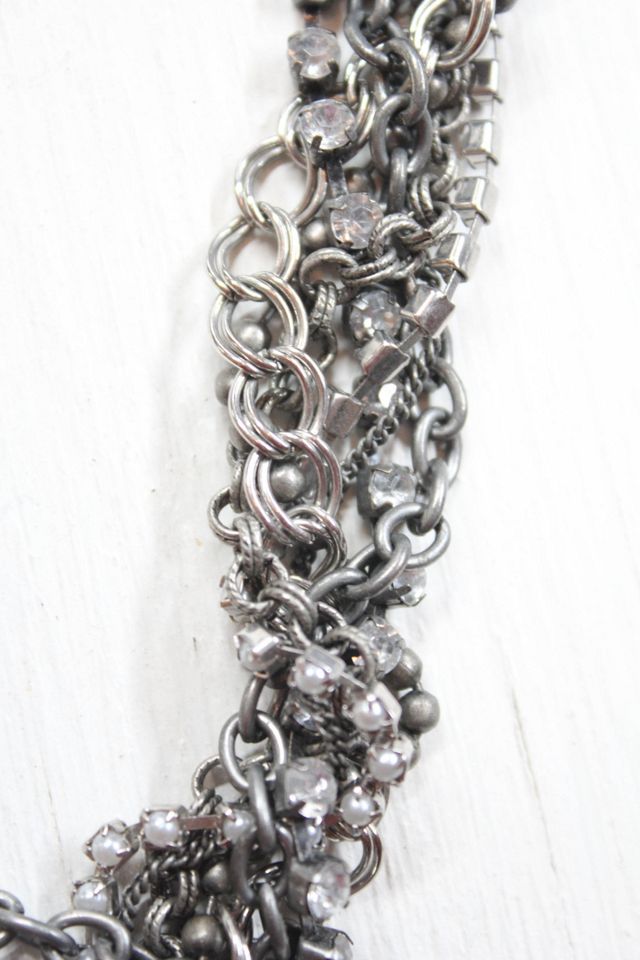 Vintage Silver Byzantine Twisted Chain Link Rhinestone Necklace Selected By Moons + Junes Vintage #3