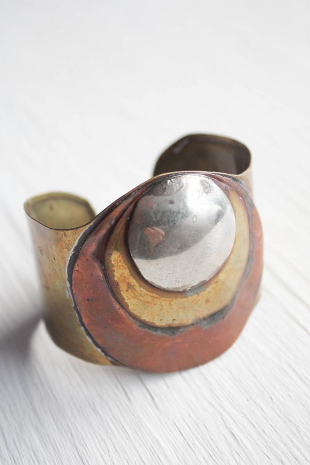 Vintage Handcrafted Mixed Metal Brutalist Cuff Bracelet Selected By Moons + Junes Vintage #1