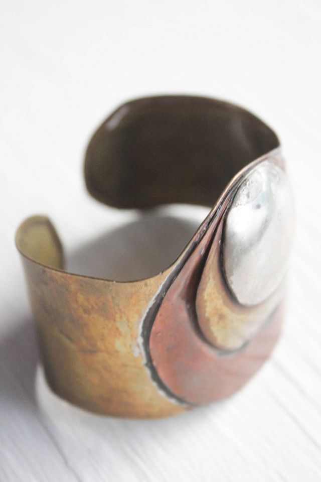 Vintage Handcrafted Mixed Metal Brutalist Cuff Bracelet Selected By Moons + Junes Vintage #3