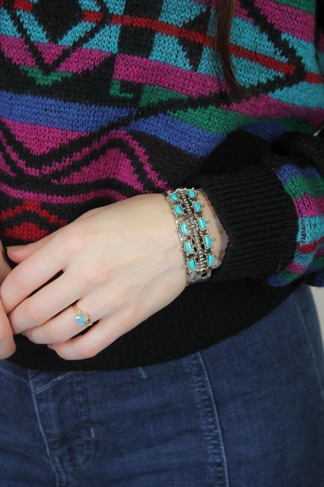 Vintage Turquoise Silver Studded Cuff Selected By Moons + Junes Vintage #1