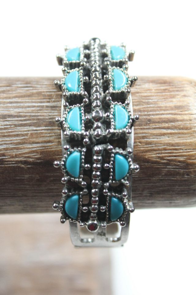 Vintage Turquoise Silver Studded Cuff Selected By Moons + Junes Vintage #2
