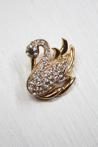 Vintage Crystal Rhinestone Swan Brooch Pin Selected By Moons + Junes Vintage