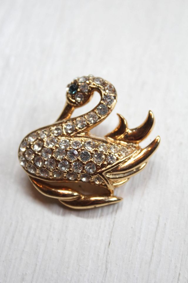 Vintage Crystal Rhinestone Swan Brooch Pin Selected By Moons + Junes Vintage #2