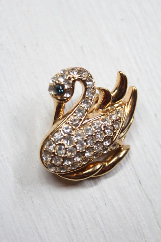 Vintage Crystal Rhinestone Swan Brooch Pin Selected By Moons + Junes Vintage #3