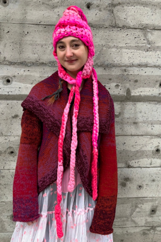 Pink Super Chunky Hand Knit Wool Hat with Tie Selected by Nomad Vintage