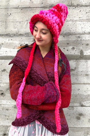Pink Chunky Sculptural Hand Knit Hat Selected by Nomad Vintage