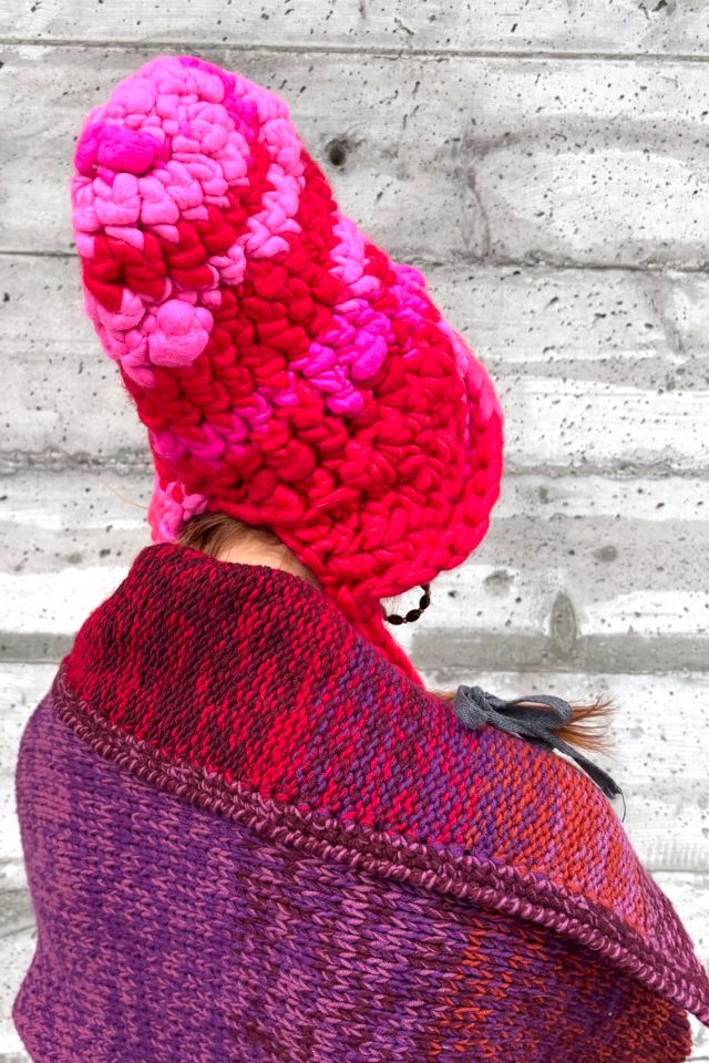 Pink Chunky Sculptural Hand Knit Hat Selected by Nomad Vintage #1