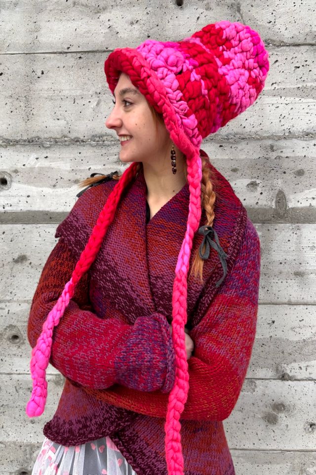 Pink Chunky Sculptural Hand Knit Hat Selected by Nomad Vintage #2