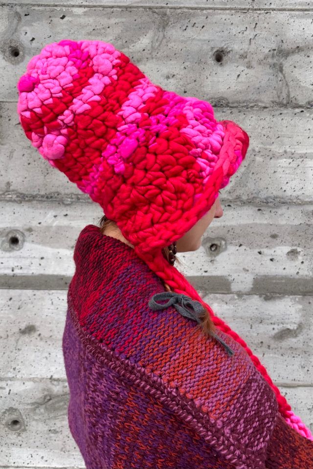 Pink Chunky Sculptural Hand Knit Hat Selected by Nomad Vintage #3