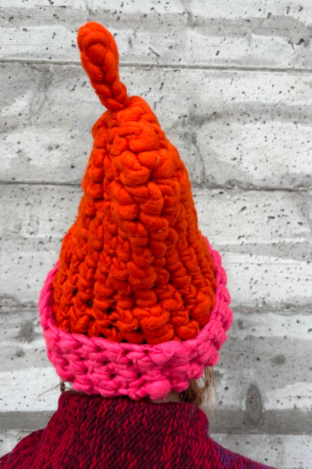 Pink Super Chunky Handknit Two-Tone Brim  Hat Selected by Nomad Vintage #1