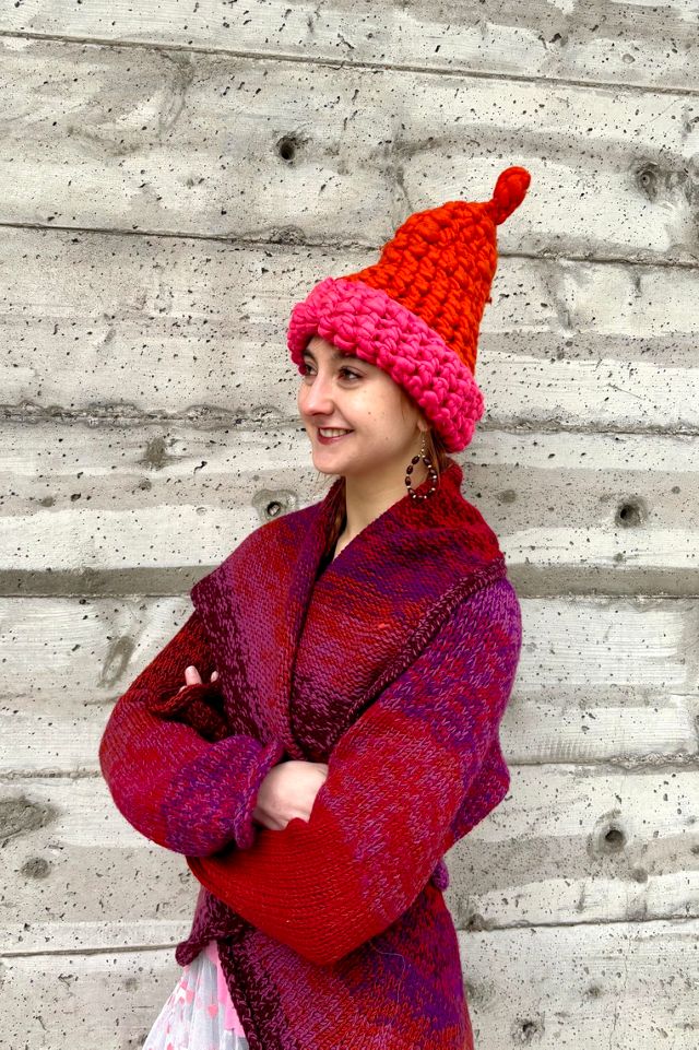 Pink Super Chunky Handknit Two-Tone Brim  Hat Selected by Nomad Vintage #2