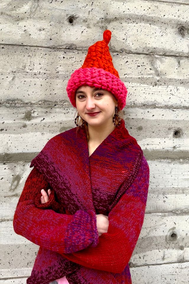 Pink Super Chunky Handknit Two-Tone Brim  Hat Selected by Nomad Vintage #3