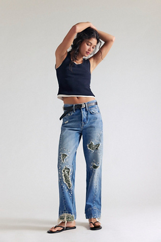 Tricia Fix Stick Around Studded Bandana Jeans at Free People in Medium Wash, Size: 26