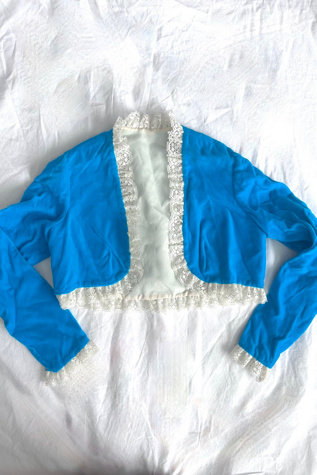 Vintage 1960s Blue Velvet and Lace Bolero Jacket Selected by Cherry