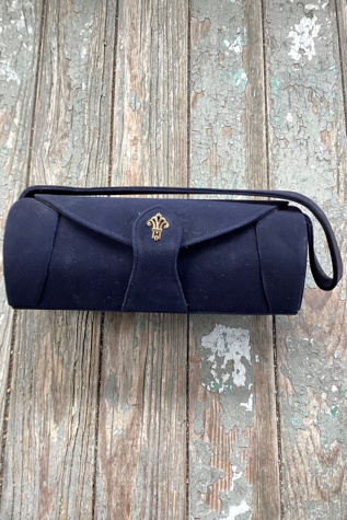 Vintage 1940s Deadstock Navy Blue Velvet Box Purse Selected by Cherry