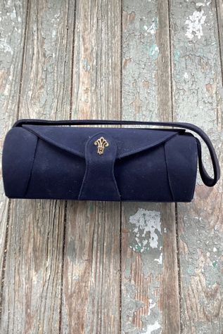 Vintage 1940s Deadstock Navy Blue Velvet Box Purse Selected by Cherry