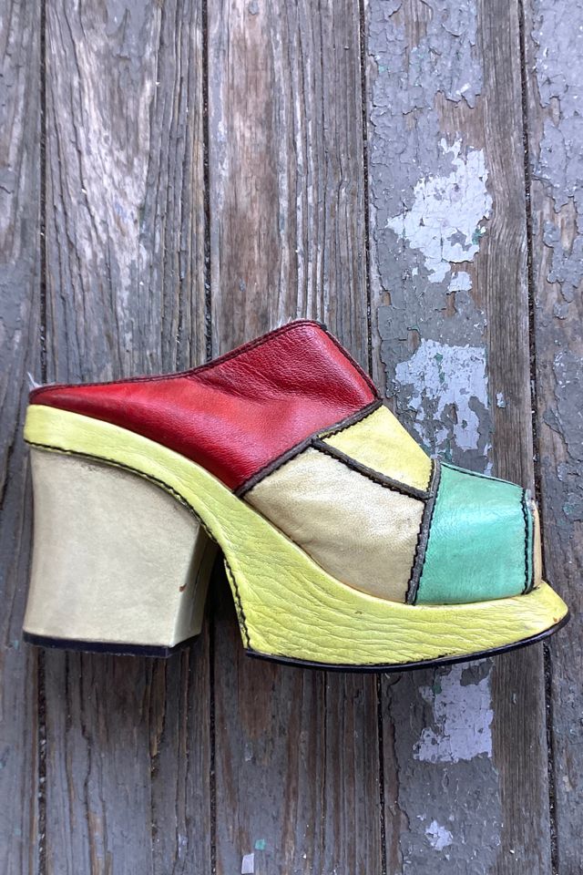 Vintage 1970s Deadstock Patchwork Leather Platform Clogs Selected by Cherry #1