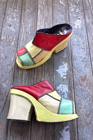 Vintage 1970s Deadstock Patchwork Leather Platform Clogs Selected by Cherry