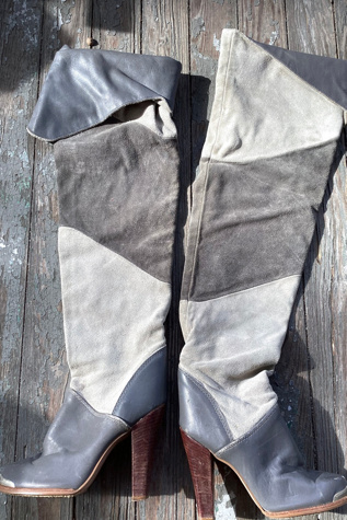 Vintage 1970s Patchwork Suede Knee High Boots Selected by Cherry