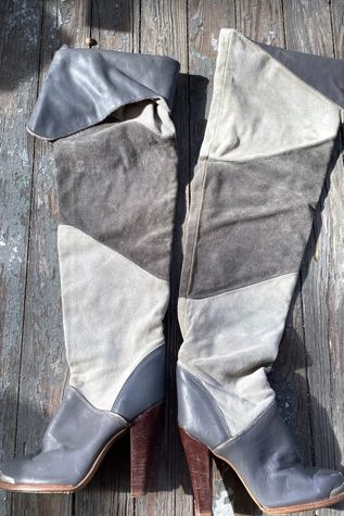 Vintage 1970s Patchwork Suede Knee High Boots Selected by Cherry