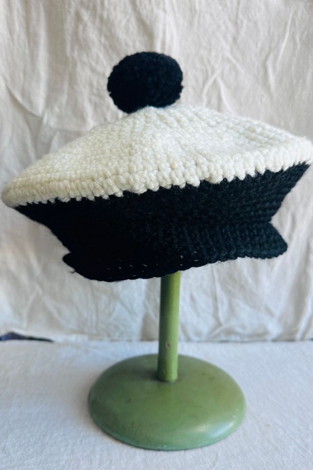 Handknit Black and White Tam Selected by KA.TL.AK #1