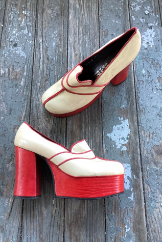 Vintage 1970s Cherry Red and White Platforms Selected by Cherry