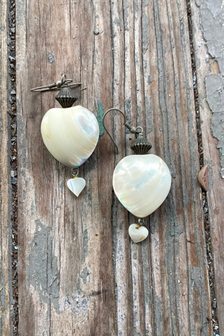 1980s Mother of Pearl Heart Earrings Selected by Cherry