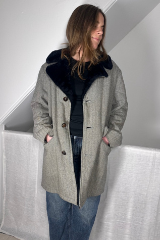 Vintage Wool Chevron Overcoat with Plush Lining Selected by KA.TL.AK