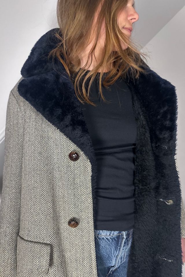 Vintage Wool Chevron Overcoat with Plush Lining Selected by KA.TL.AK #1