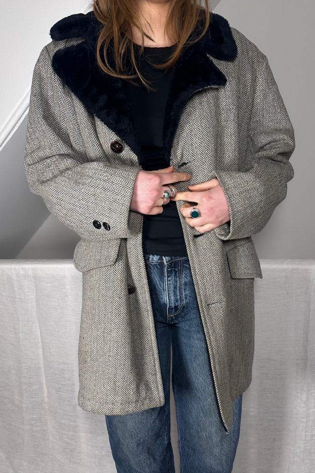 Vintage Wool Chevron Overcoat with Plush Lining Selected by KA.TL.AK #3