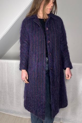 Vintage Purple Mohair Coat with Vertical Stripes Selected by KA.TL.AK