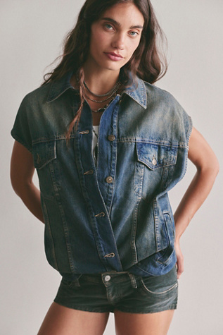 We The Free Goldie Denim Vest Jacket at Free People in Blue, Size: XS