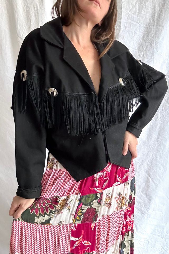 Vintage Black Denim Fringe Western Jacket Selected by Grievous